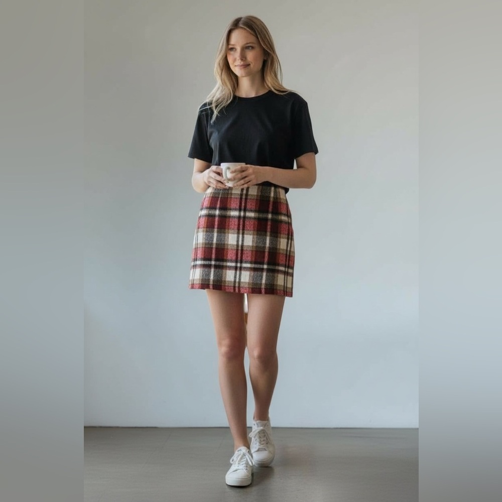 Plaid Wool Mini Skirt XL Tartan Check A-Line Skirt Fully Lined - Picture 14 of 15
